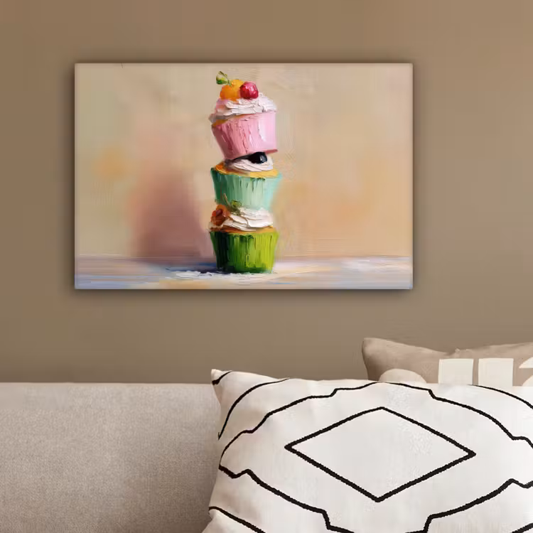Cupcakes - Gestapeld - Kleurrijk - Fruit canvas 2cm klein -sfeer3