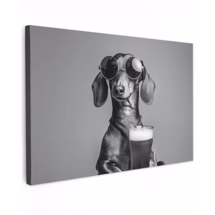 Teckel - Bier - Glas - Bril canvas 2cm klein -z3d