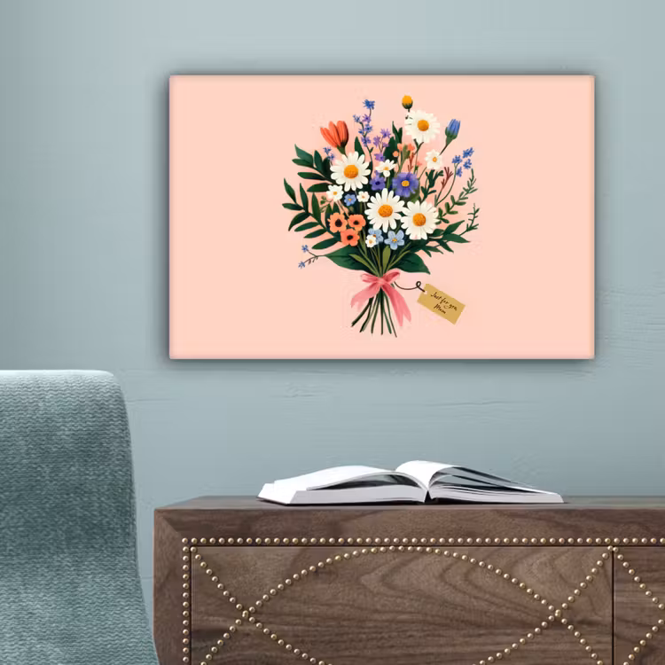 Margrieten - Boeket - Strikje - Roze canvas 2cm klein -sfeer4