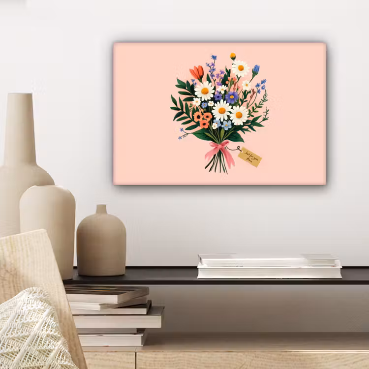 Margrieten - Boeket - Strikje - Roze canvas 2cm klein -sfeer6