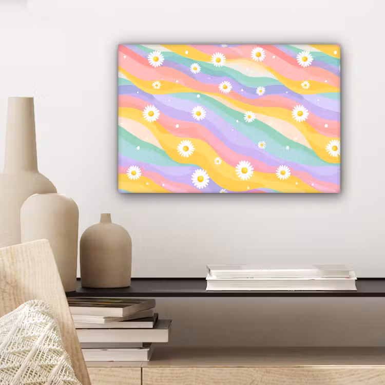 Madeliefjes - Kleurrijk - Pastel - Vrolijk canvas 2cm klein -sfeer6