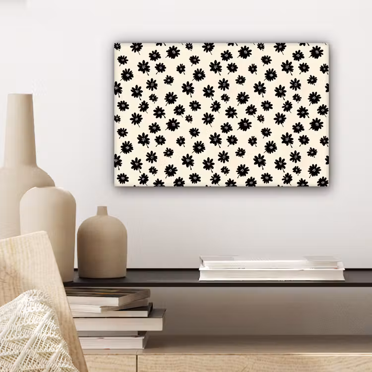 Madeliefjes - Grafisch - Zwart - Beige canvas 2cm klein 34 -sfeer6