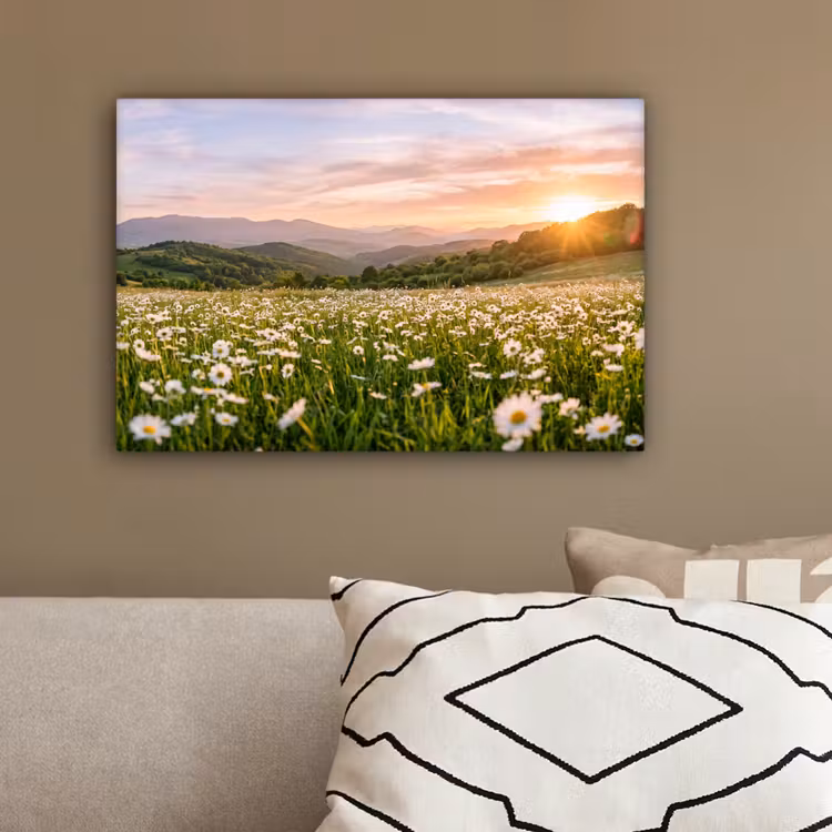Madelief - Veld - Heuvels - Groen canvas 2cm klein -sfeer3