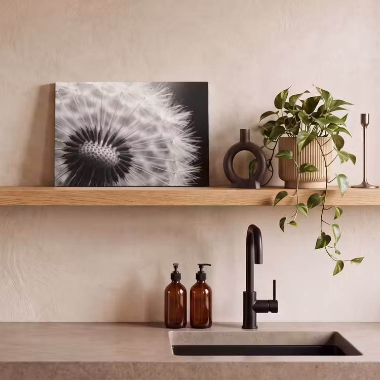 Paardenbloem - Zwart - Wit canvas 2cm klein -sfeer3