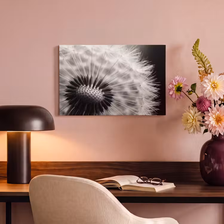 Paardenbloem - Zwart - Wit canvas 2cm klein -sfeer4