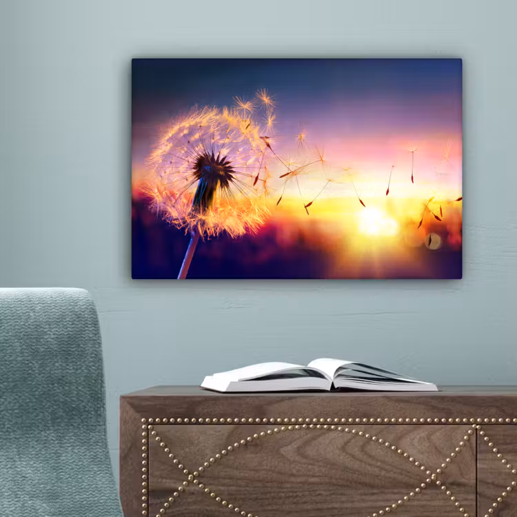 Paardenbloem - Bloemen - Zonsondergang - Horizon - Nacht canvas 2cm klein -sfeer4