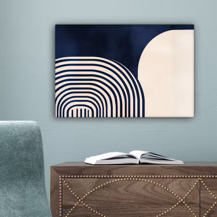 Donkerblauw - Abstract - Lijnen canvas 2cm klein -sfeer4