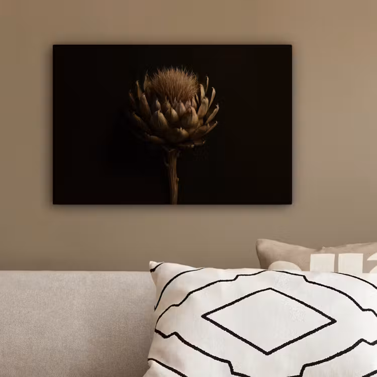 Donkerbruin - Bloem - Textuur - Artisjok canvas 2cm klein -sfeer3