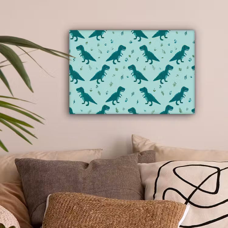 Donkergroen - Dinosaurussen - Afdrukken - Bladeren canvas 2cm klein -sfeer1