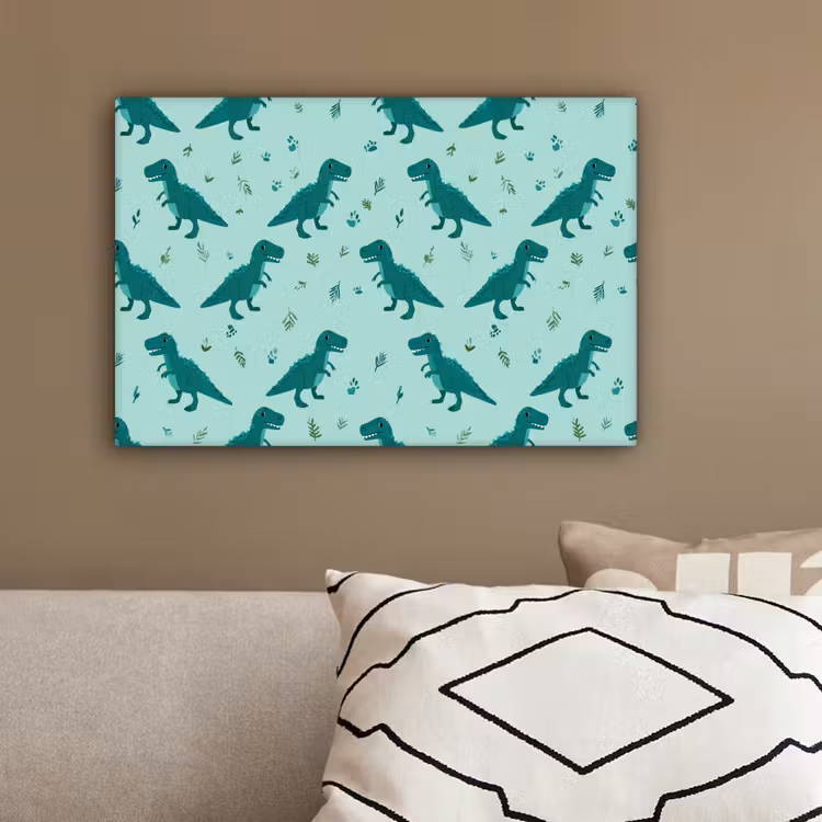 Donkergroen - Dinosaurussen - Afdrukken - Bladeren canvas 2cm klein -sfeer3