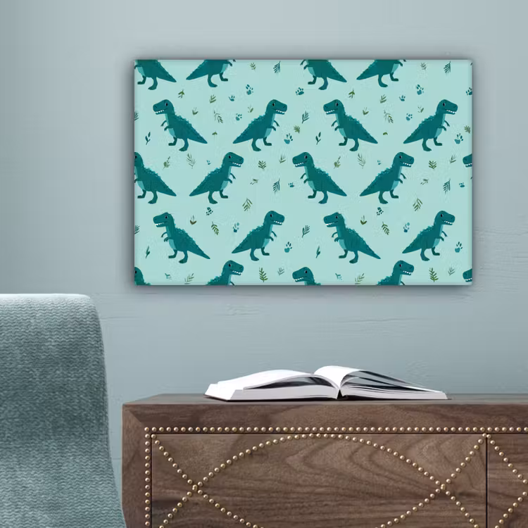 Donkergroen - Dinosaurussen - Afdrukken - Bladeren canvas 2cm klein -sfeer4