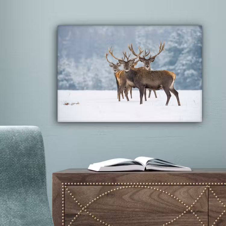 Hert - Dieren - Sneeuw - Winter - Landschap - Natuur canvas 2cm klein -sfeer4