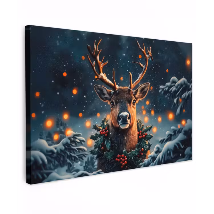 Hert - Kerst - Winter - Sneeuw - Kerstkrans canvas 2cm klein -z3d