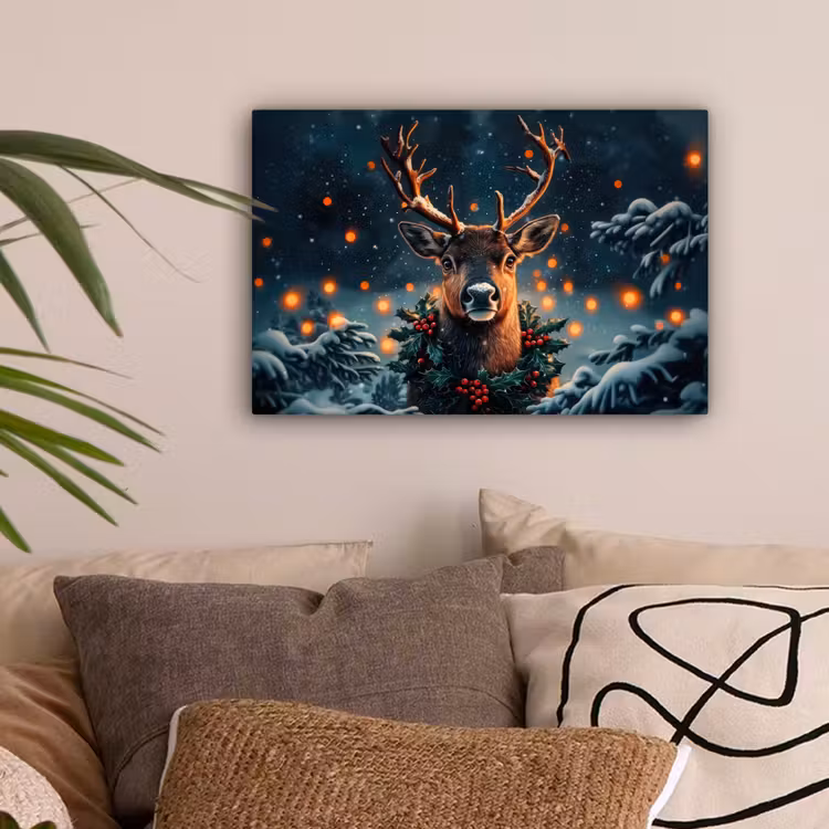 Hert - Kerst - Winter - Sneeuw - Kerstkrans canvas 2cm klein -sfeer1
