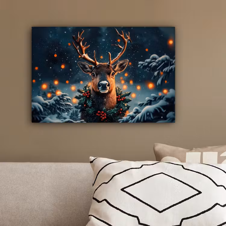 Hert - Kerst - Winter - Sneeuw - Kerstkrans canvas 2cm klein -sfeer3