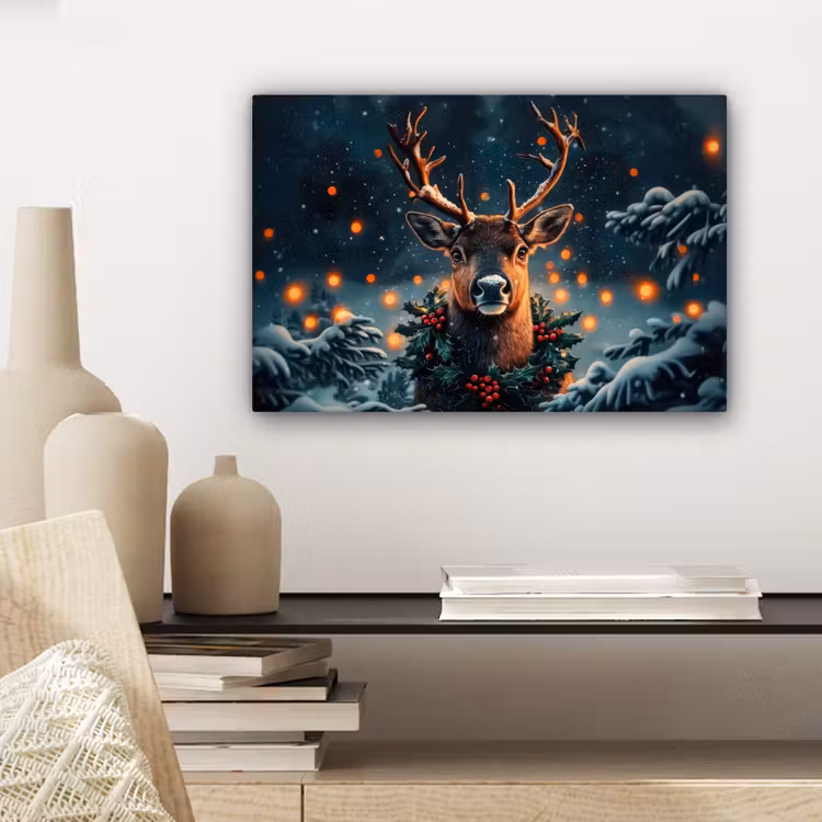 Hert - Kerst - Winter - Sneeuw - Kerstkrans canvas 2cm klein -sfeer6