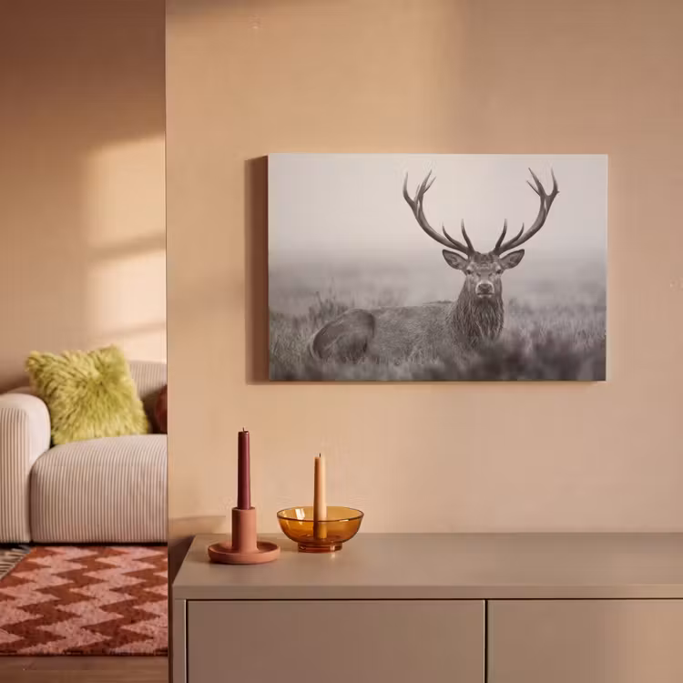Hert - Mistig - Zwart - Wit canvas 2cm klein -sfeer1