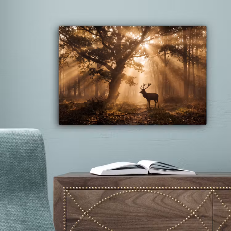 Hert - Bos - Mistig - Natuur - Goud canvas 2cm klein -sfeer4