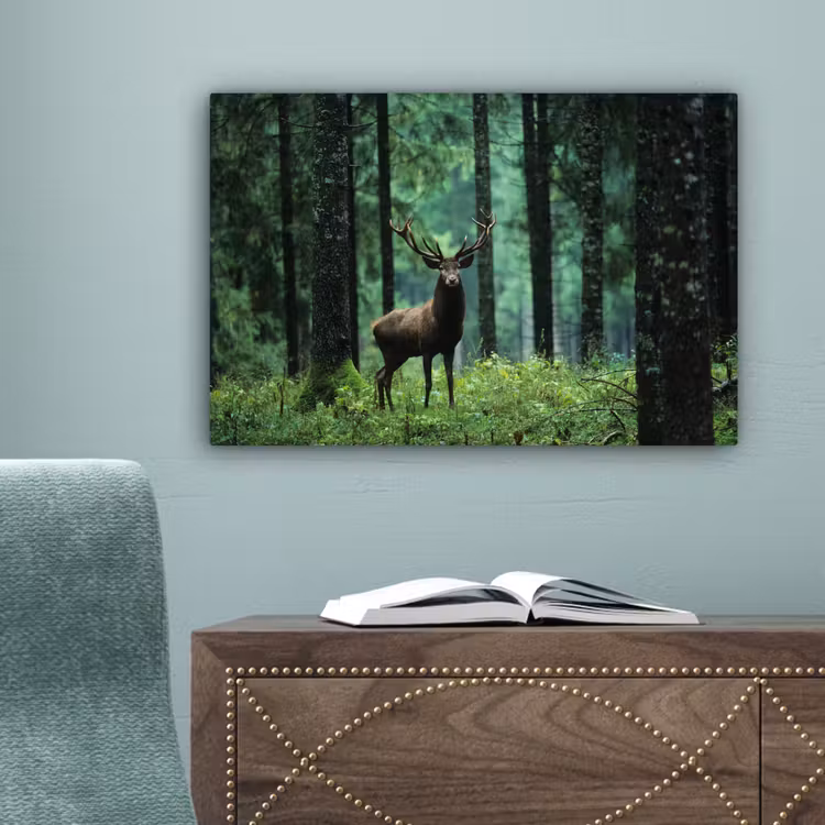 Hert - Bos - Bomen - Dieren - Natuur canvas 2cm klein -sfeer4