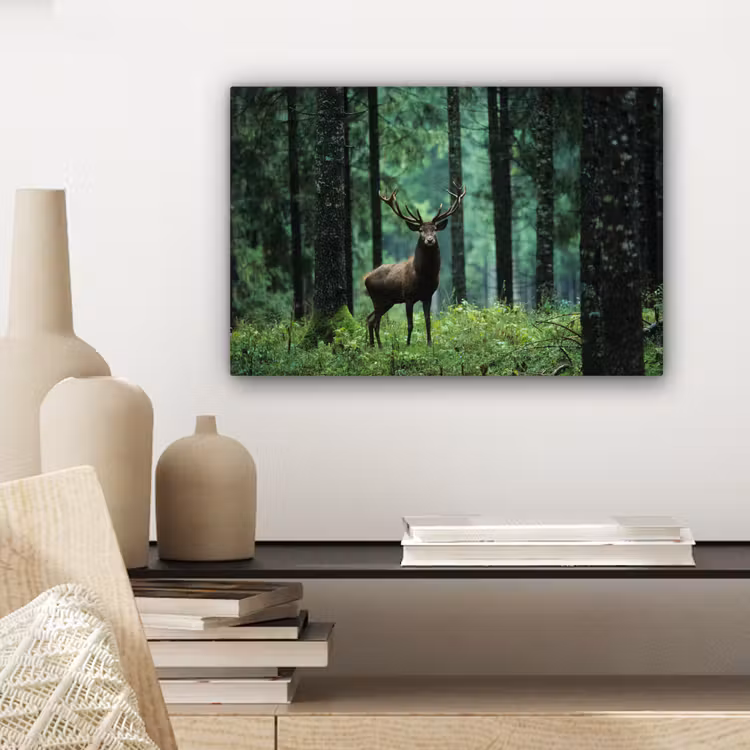 Hert - Bos - Bomen - Dieren - Natuur canvas 2cm klein -sfeer6