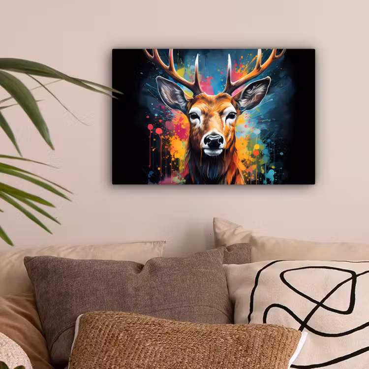 Hert - Graffiti - Dieren - Kleuren canvas 2cm klein -sfeer1