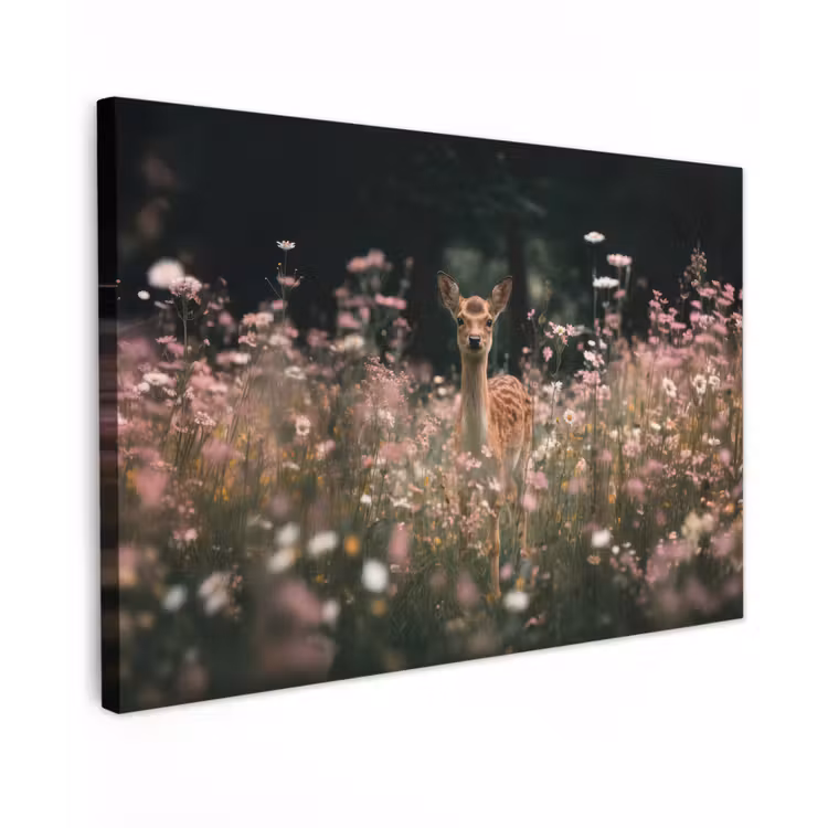 Hert - Wilde bloemen - Bos canvas 2cm klein -z3d