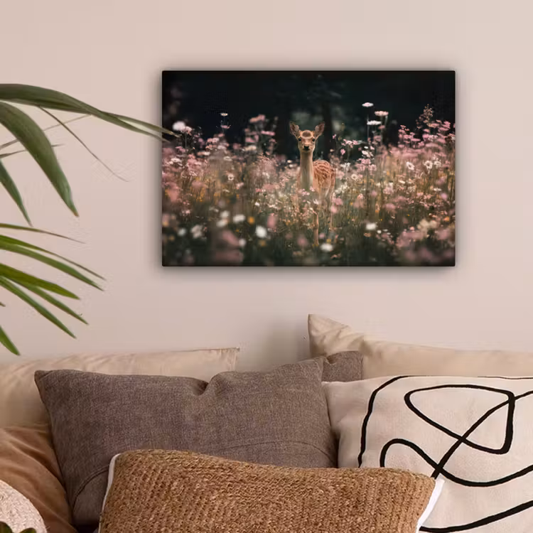 Hert - Wilde bloemen - Bos canvas 2cm klein -sfeer1