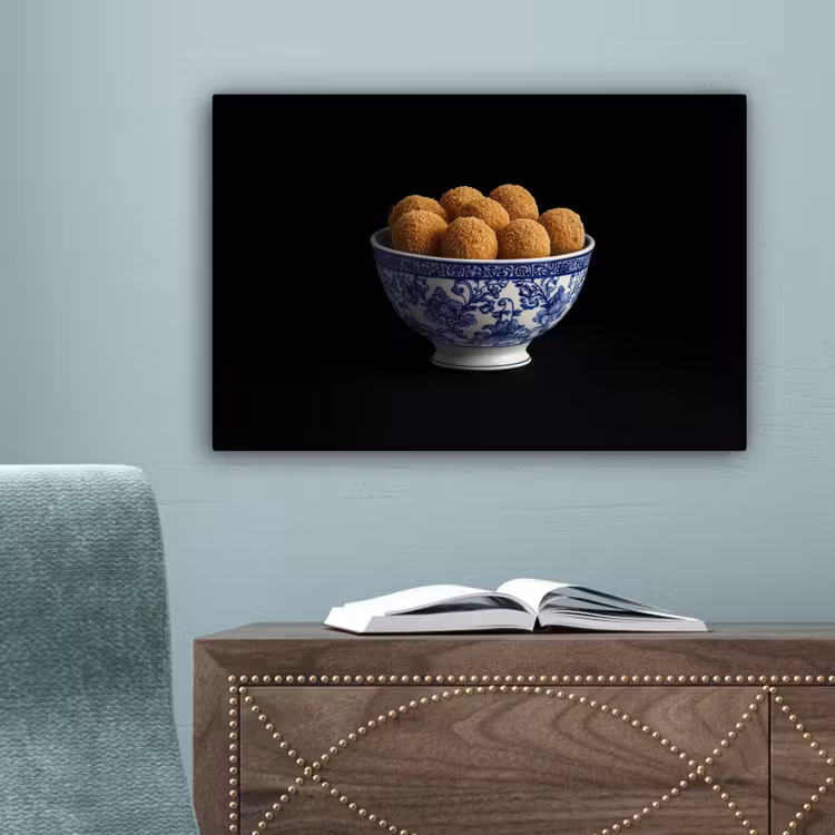 Delfts blauw - Bitterballen - Holland - Schaal canvas 2cm klein -sfeer4
