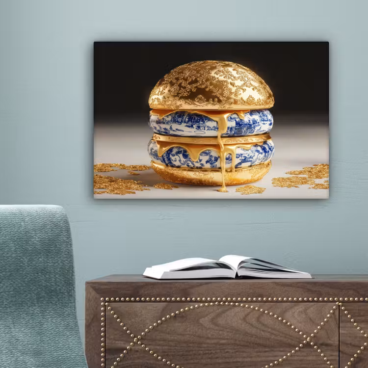 Delftsblauw - Goud - Burger canvas 2cm klein -sfeer4