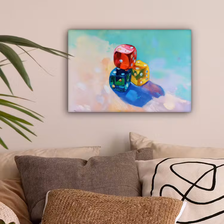 Dobbelstenen - Kleurrijk - Getallen - Stipjes canvas 2cm klein -sfeer1