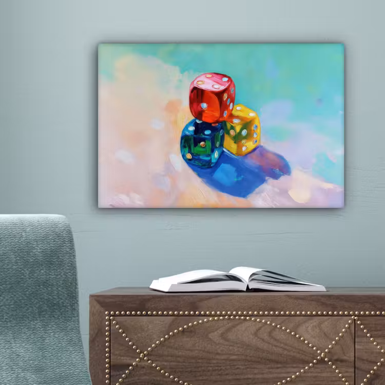 Dobbelstenen - Kleurrijk - Getallen - Stipjes canvas 2cm klein -sfeer4