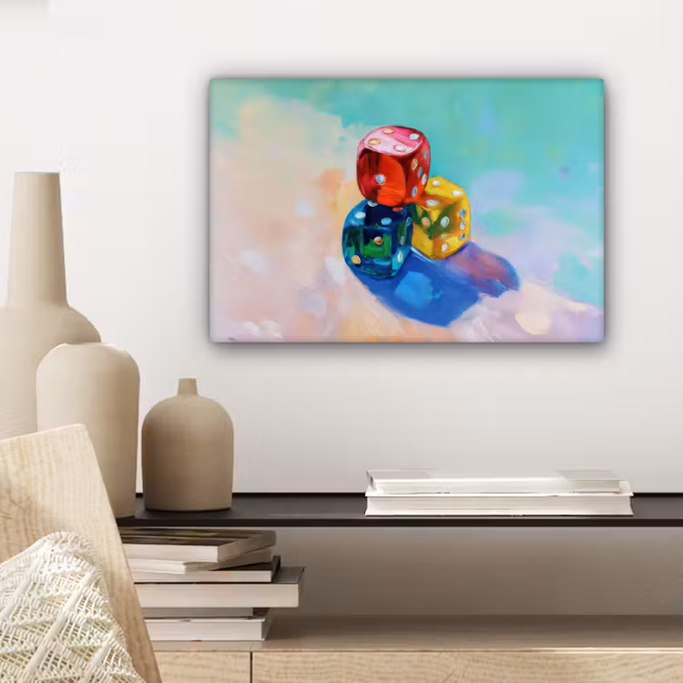 Dobbelstenen - Kleurrijk - Getallen - Stipjes canvas 2cm klein -sfeer6