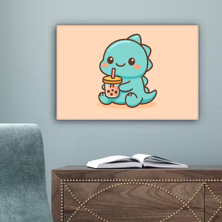 Dino - Boba - kawaii - Oranje canvas 2cm klein -sfeer4