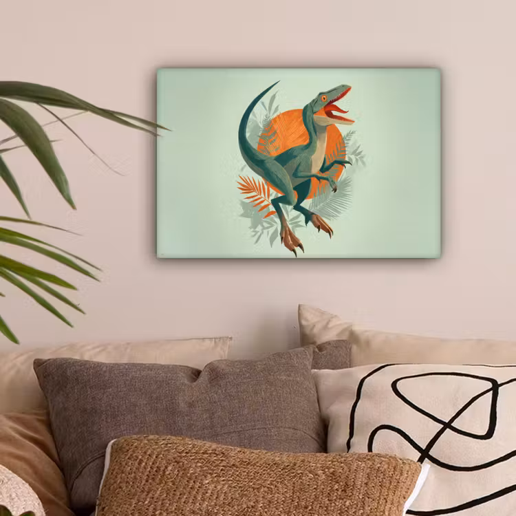 Dino - Bladeren - Grafisch - Groen canvas 2cm klein -sfeer1