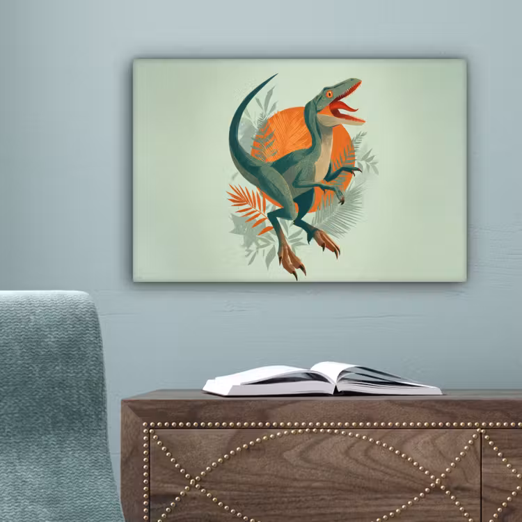 Dino - Bladeren - Grafisch - Groen canvas 2cm klein -sfeer4
