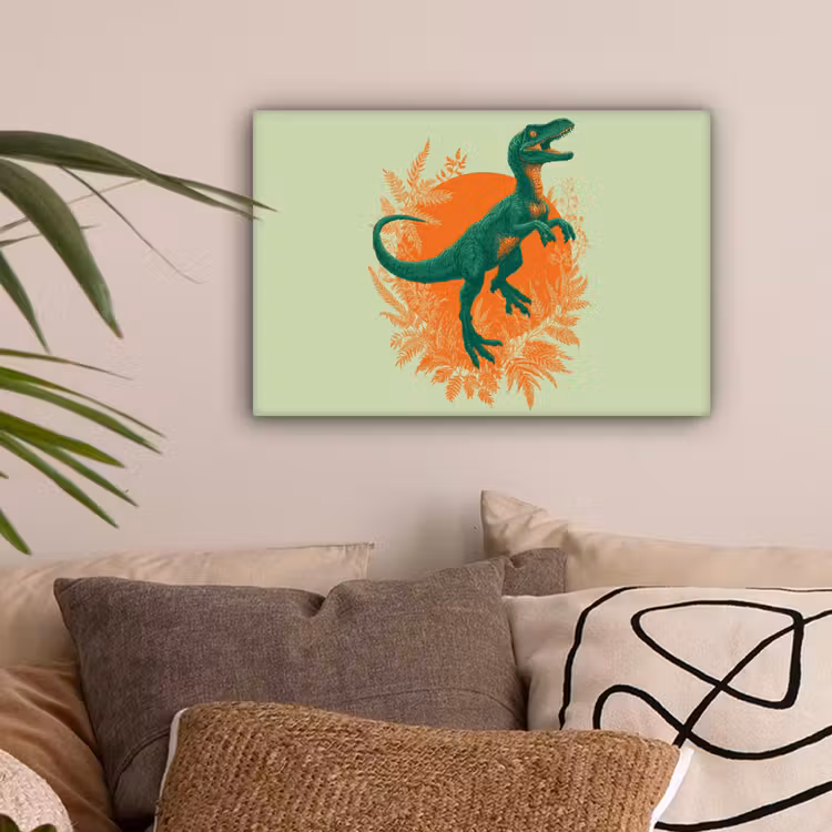 Dinosaurus - Groen - Planten - Cirkel canvas 2cm klein -sfeer1