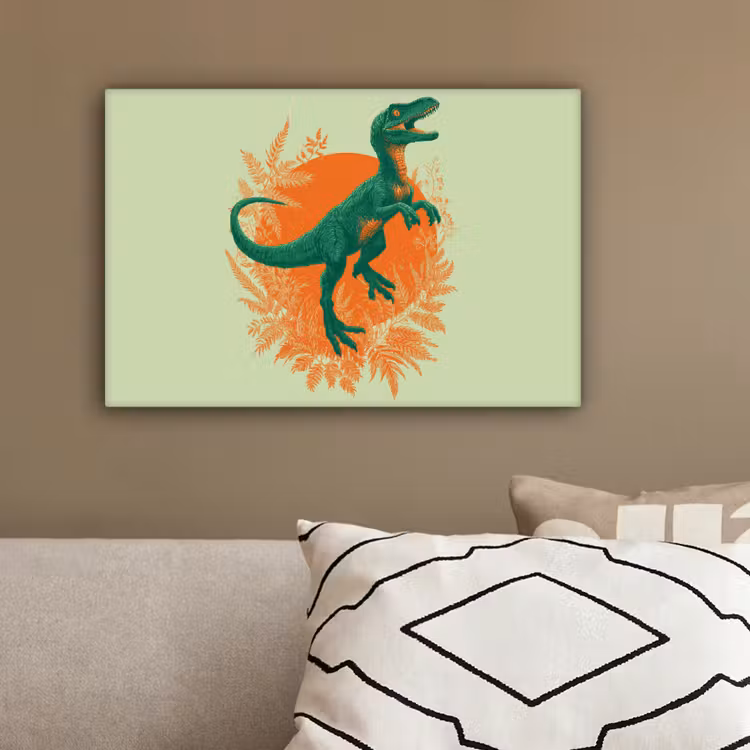 Dinosaurus - Groen - Planten - Cirkel canvas 2cm klein -sfeer3
