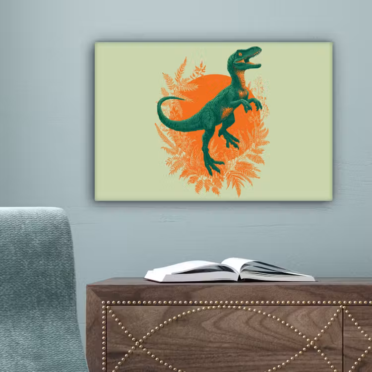Dinosaurus - Groen - Planten - Cirkel canvas 2cm klein -sfeer4