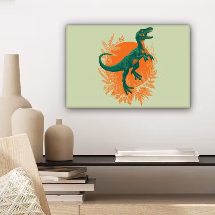Dinosaurus - Groen - Planten - Cirkel canvas 2cm klein -sfeer6