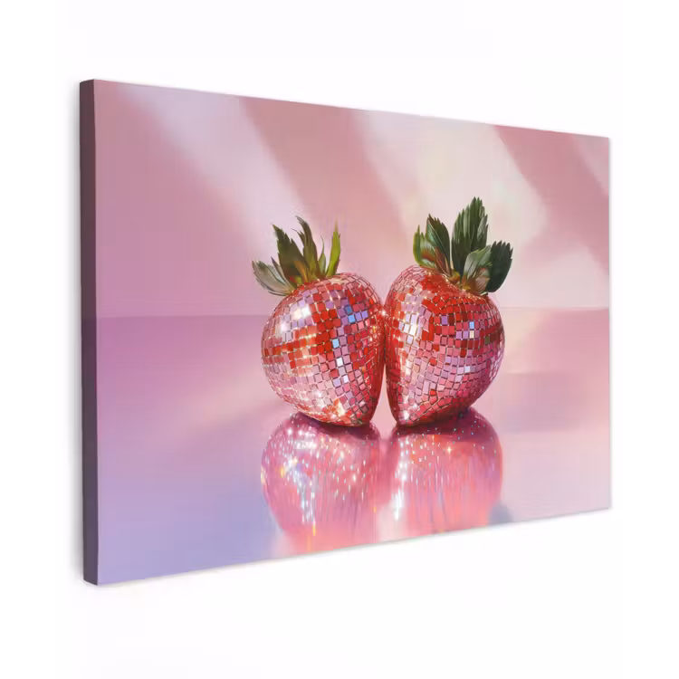 Disco - Fruit - Glitter - Strawberry canvas 2cm klein -z3d