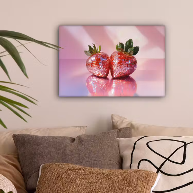 Disco - Fruit - Glitter - Strawberry canvas 2cm klein -sfeer1