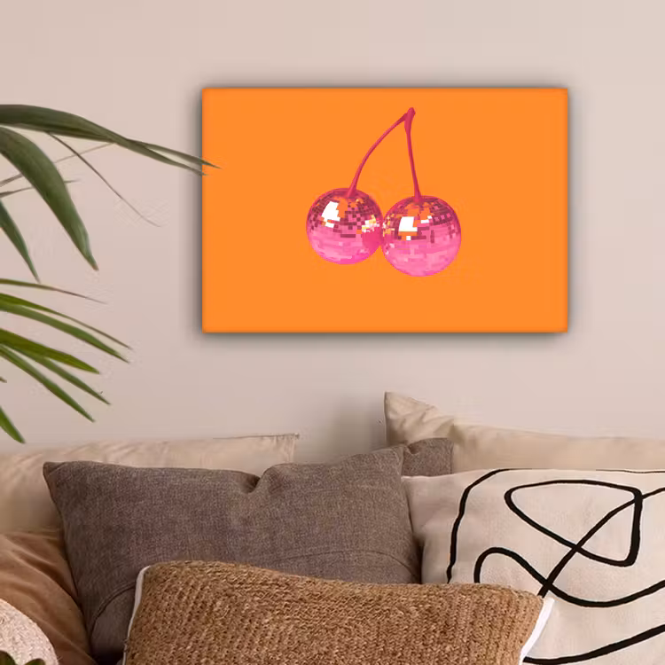 Discoballen - Kers - Spiegels - Roze canvas 2cm klein -sfeer1