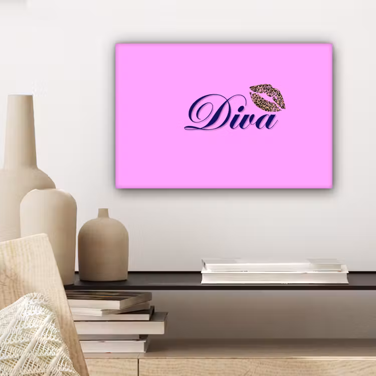 Diva - Lip - Panterprint - Roze canvas 2cm klein -sfeer6