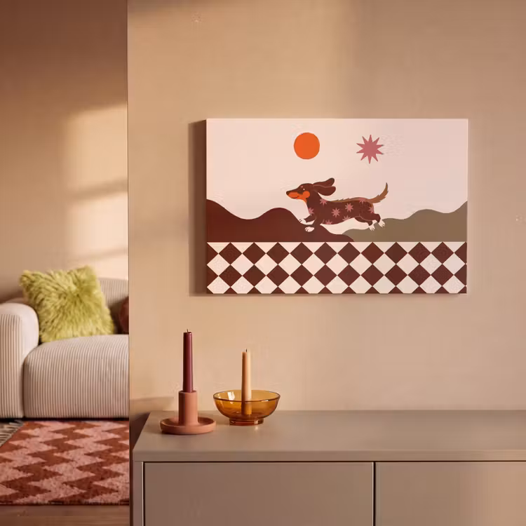 Hond - Abstract - Dieren - Modern - Bruin canvas 2cm klein -sfeer1
