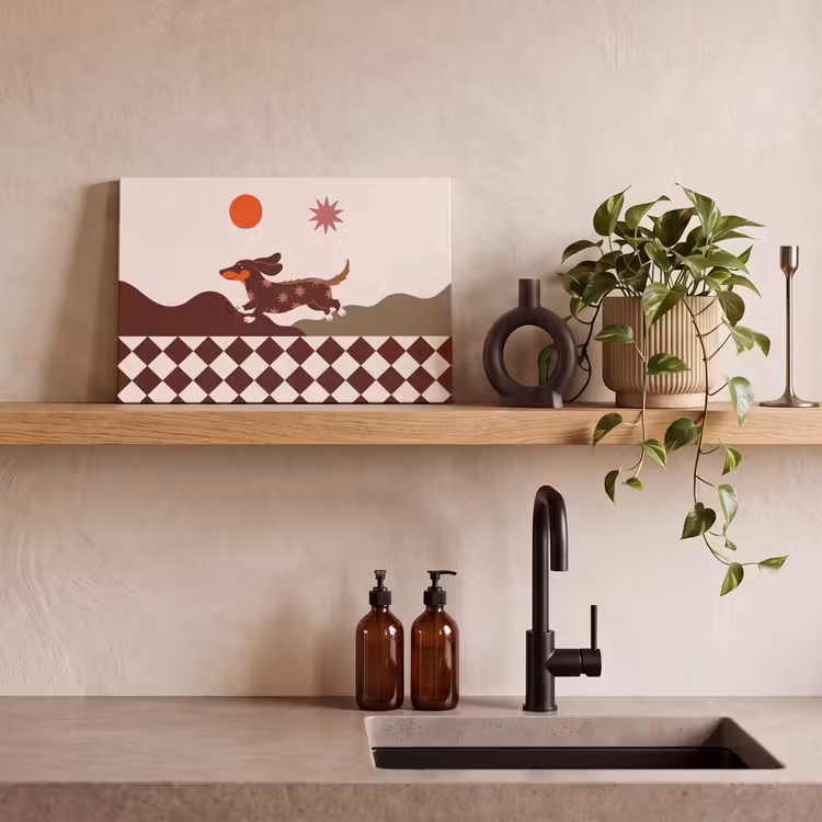 Hond - Abstract - Dieren - Modern - Bruin canvas 2cm klein -sfeer3