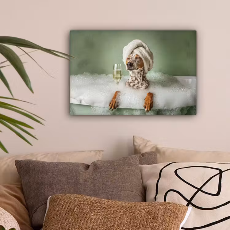 Hond - Bad - Champagne - Handdoek canvas 2cm klein -sfeer1