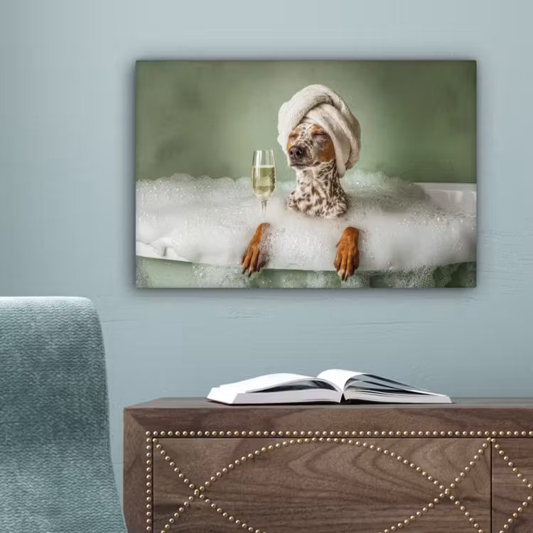 Hond - Bad - Champagne - Handdoek canvas 2cm klein -sfeer4