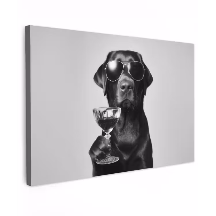 Hond - Zwart - Wijnglas - Zonnebril canvas 2cm klein -z3d
