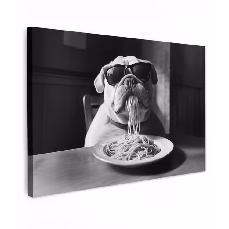 Hond - Bulldog - Pasta - Bril - Stoer - Dieren canvas 2cm klein -z3d