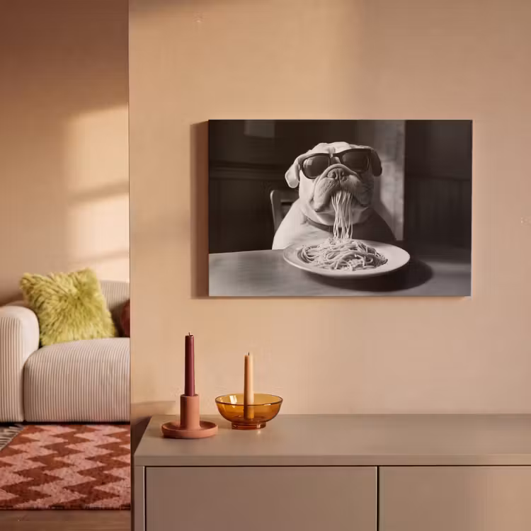 Hond - Bulldog - Pasta - Bril - Stoer - Dieren canvas 2cm klein -sfeer1